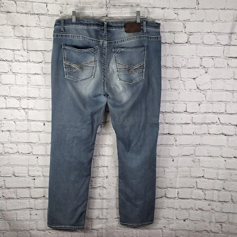 BKE Men's 40x32 Straight Leg Blue Denim Distressed Stretch Jeans